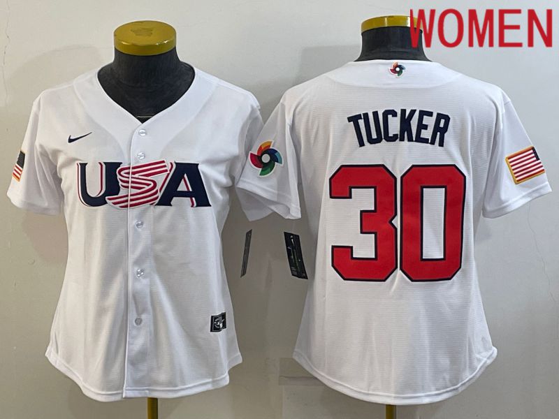 Women 2023 World Cub USA #30 Tucker White Nike MLB Jersey7->women mlb jersey->Women Jersey